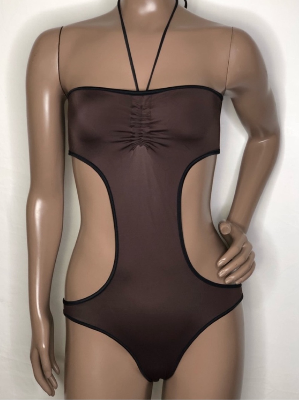 Brown Cutout Bandeau Bodysuit